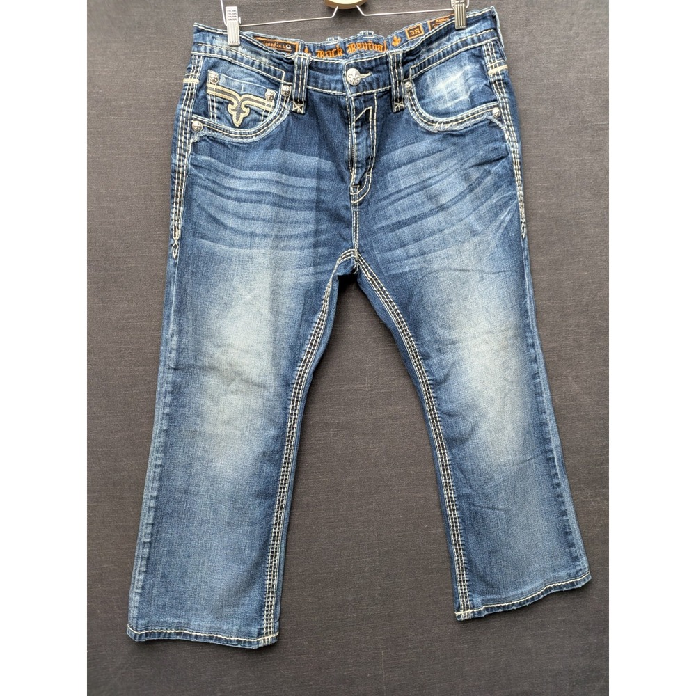 Rock Revival Ayden Slim Boot Jeans Men's Size 38 Embroidered Stretch 27" Inseam